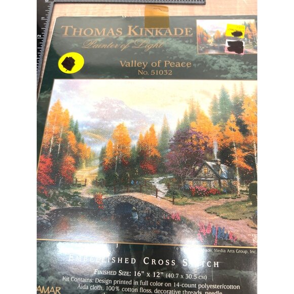 Thomas Kinkade Embellished Cross Stitch Kit "Valley Of Peace" 16"x12" Polyester/ - Picture 2 of 4
